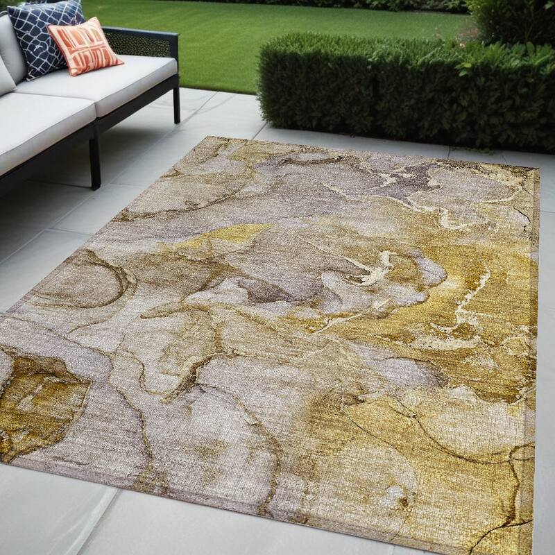 Pane Contemporary Abstract Weather Resistant Modern Chic Outdoor Rug - 5' X 8' - Taupe
