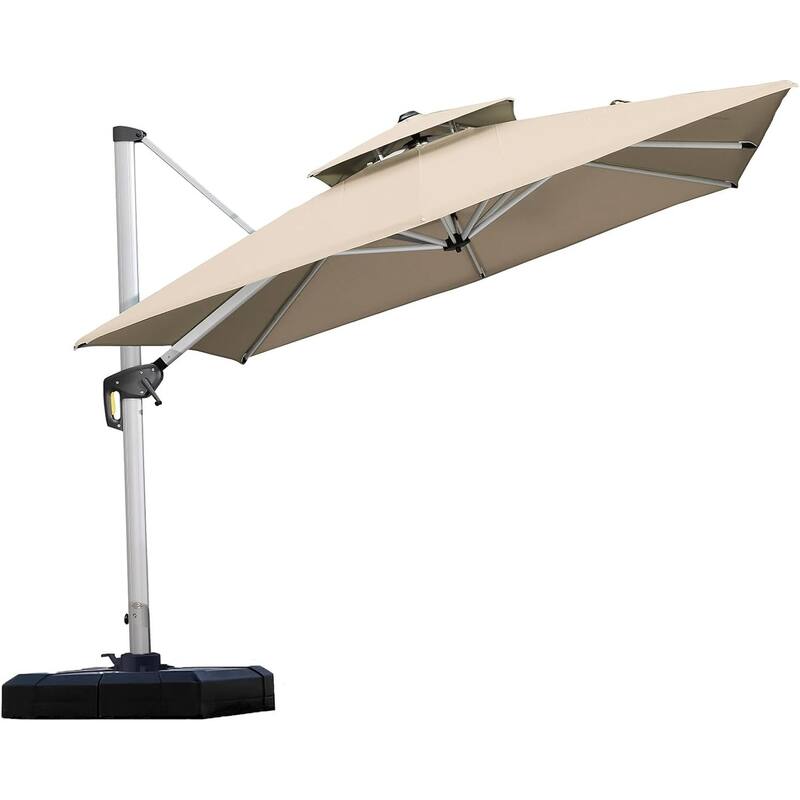 PURPLE LEAF Double Top Deluxe Square Patio Cantilever Umbrella 360 Degree Rotation 9ft/10ft/11ft/12ft Outdoor Classic Umbrella - 9ft x 9ftBeige