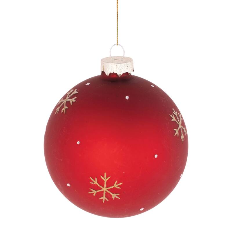 Pine Tree Beaded Christmas Ball Ornaments - 4" - Red and Beige - 6ct