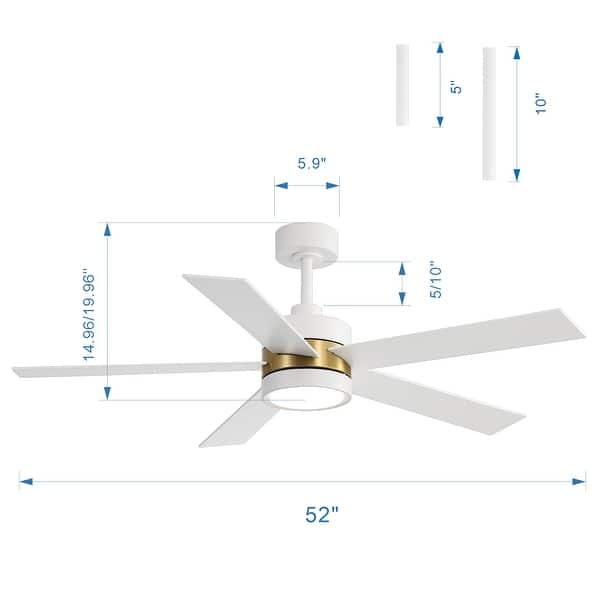 dimension image slide 3 of 4, Airsurfer 52 in. Integrated LED Indoor Ceiling Fans with Light and Remote Control Included
