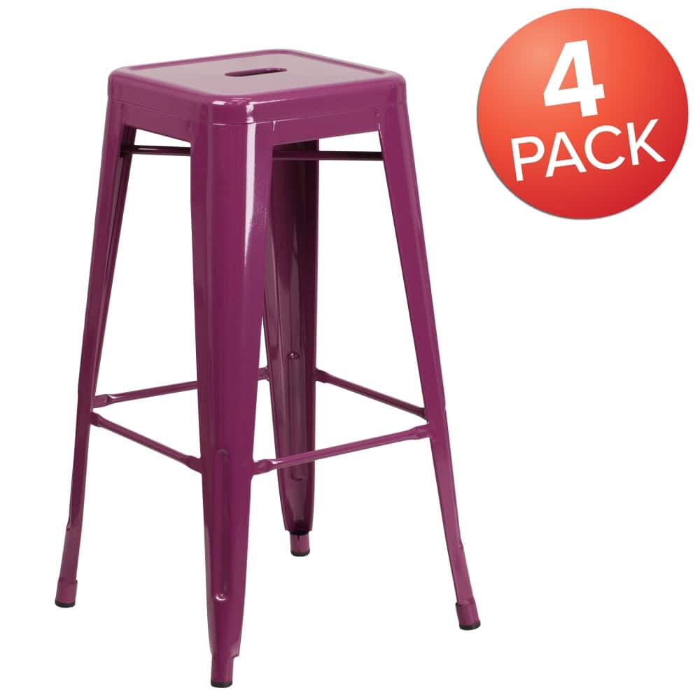 4 Pack 30" High Backless Metal Indoor-Outdoor Barstool with Square Seat