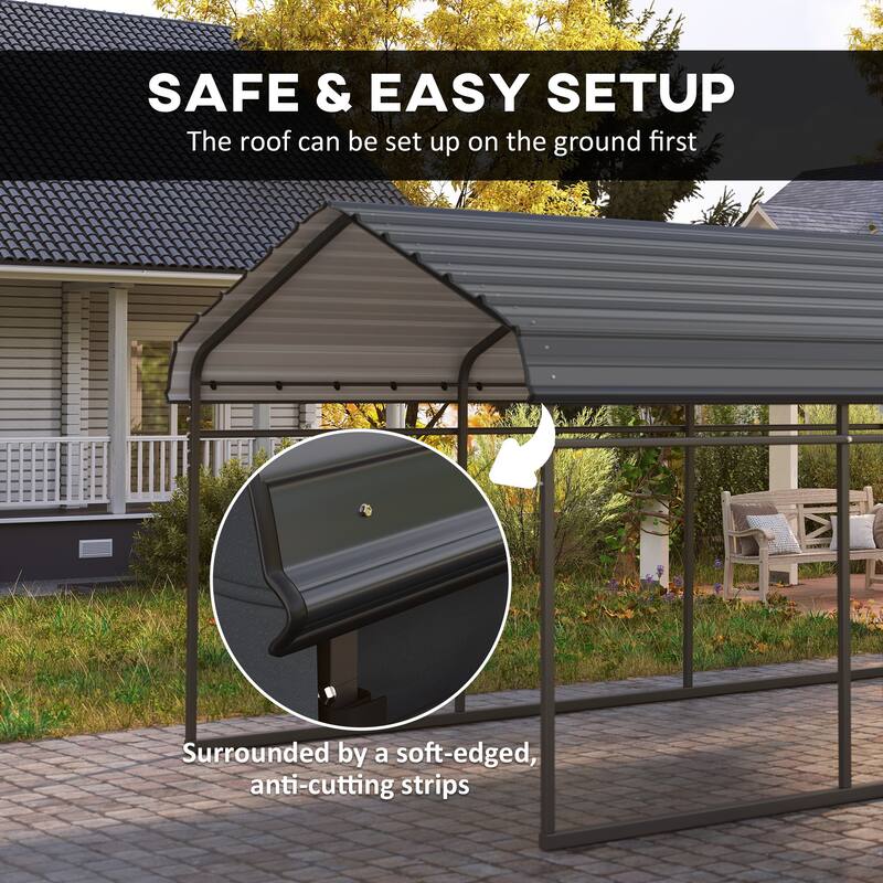 Outsunny 10' x 15' Heavy Duty Metal Carport, Waterproof Garage Car Canopy Shelter with Galvanized Metal Roof