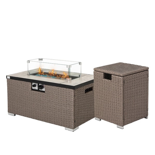 Shop COSIEST Outdoor Rectangle Propane Fire Pit,Glass Wind ...