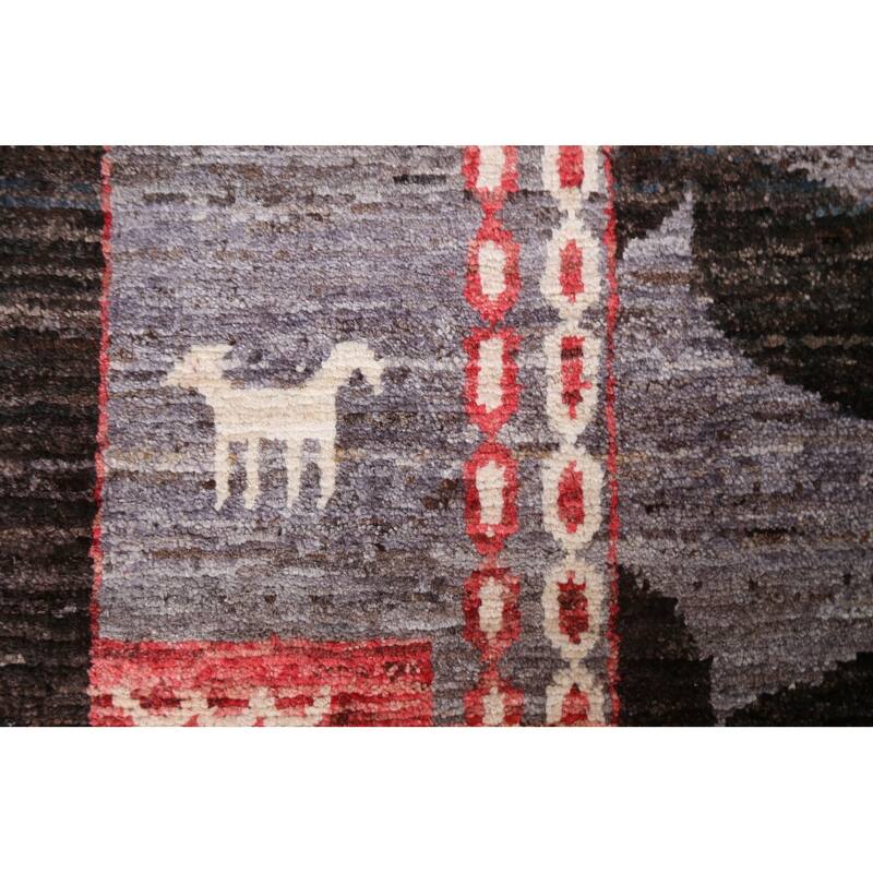 Geometric Trellis Gabbeh Kashkoli Oriental Wool Area Rug Hand-knotted - 5'4" x 7'9"