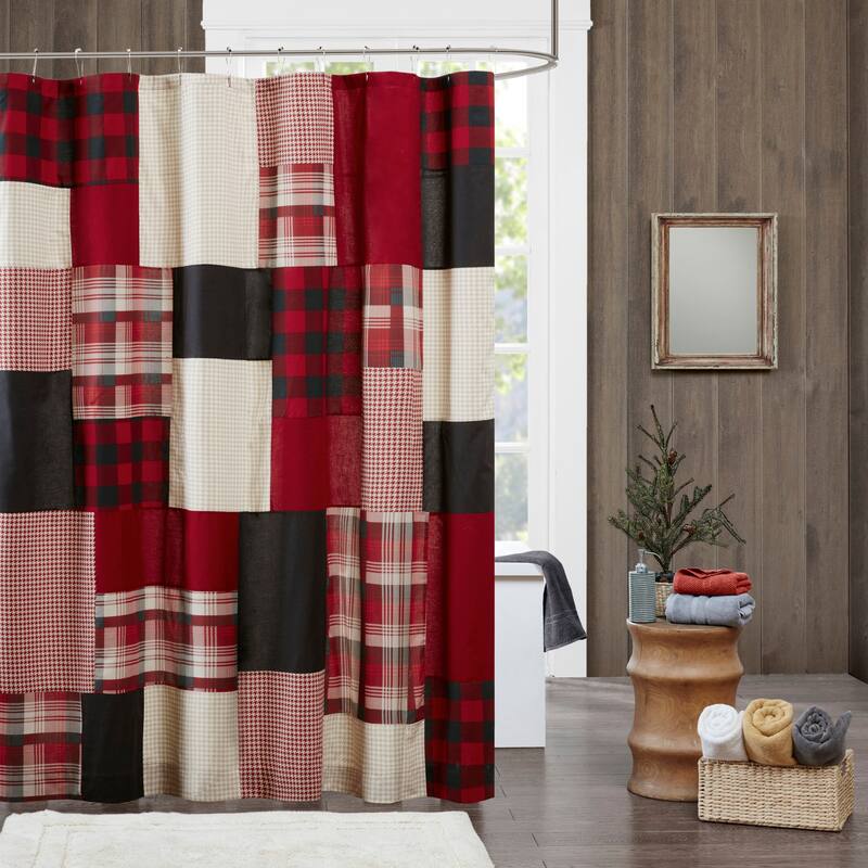 Woolrich Sunset Red Cotton Shower Curtain - Red