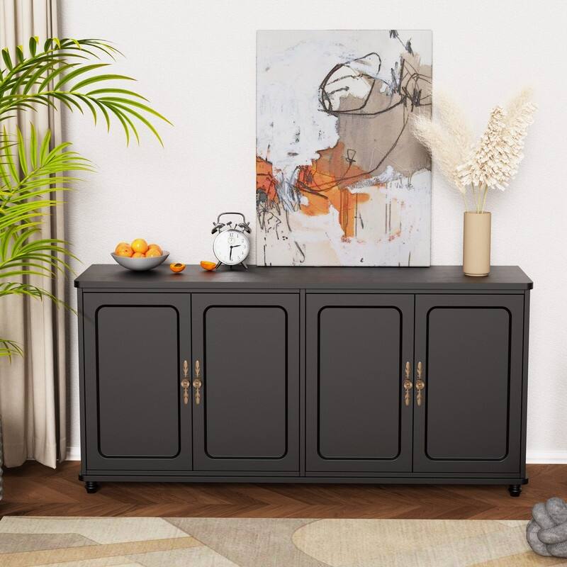 Mid Century Modern 60" Sideboard Cabinet with Adjustable Shelves and 4 Doors