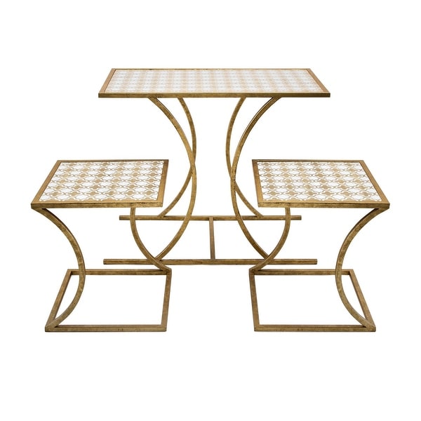 IMAX Home 78228-3 Abdi Three Piece Wood Top Iron Nesting Table Set - Gold