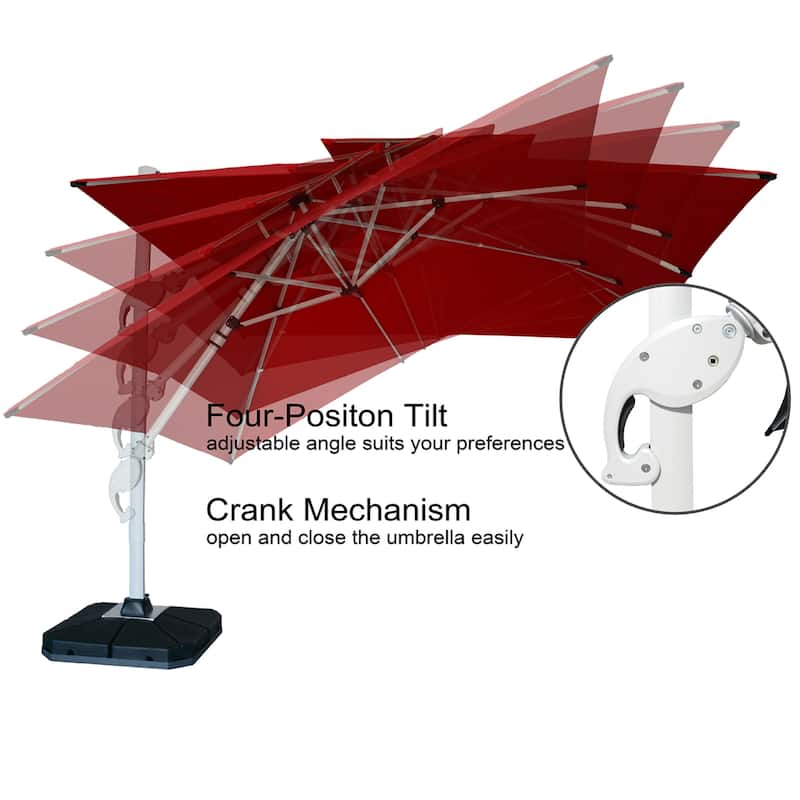 9 x 11 FT Outdoor Dual Top Solar Powered LED Aluminum Patio Cantilever Umbrella and Weighted Base