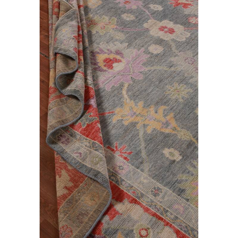Hand Knotted Oriental 100% Wool Carpet Transitional All-Over Navy Blue & Blues Oushak Area Rug - 13' 9'' X 10' 2''