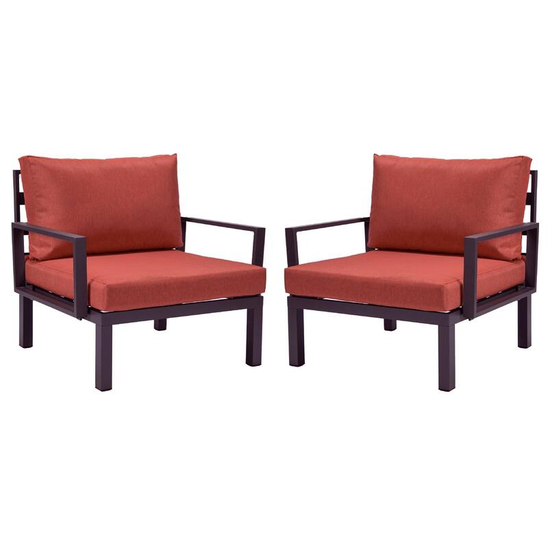 LeisureMod Hamilton Modern 2-Piece Accent Arm Chair with Removable Cushion, 2-Seater Sofa for Home Outdoor Patio Porch Garden - Red