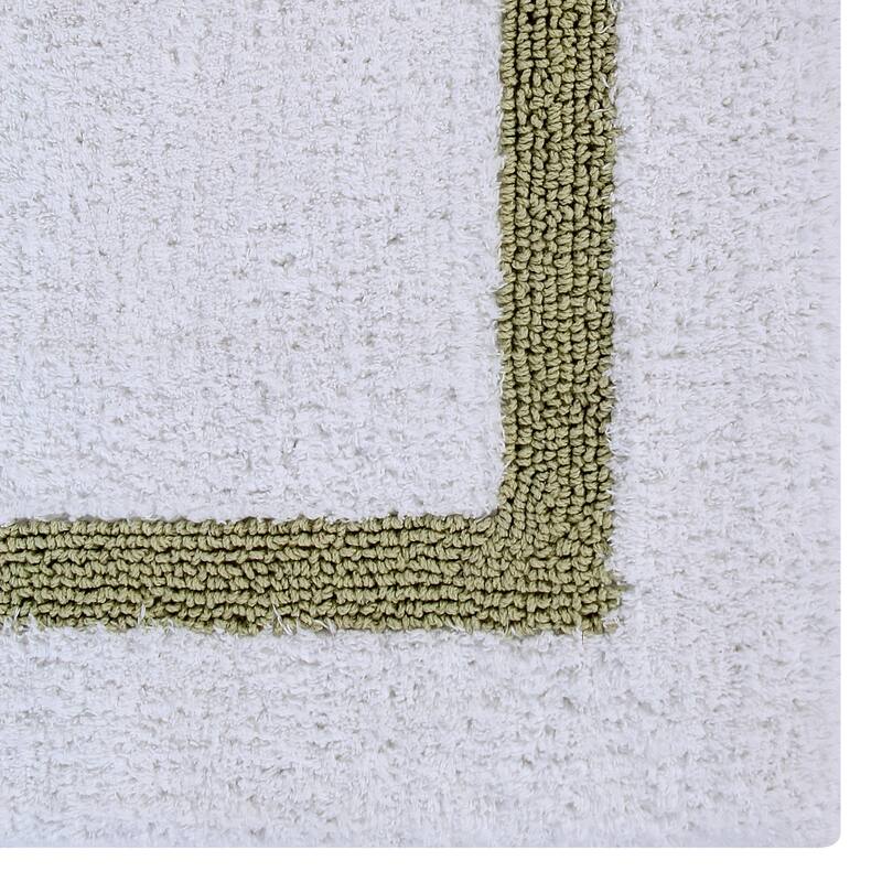 Better Trends Hotel Collection in Race Track 100% Cotton Super Absorbent Reversible Double Sided Machine Washable Bath Mat Rug - 5 PC Set 17"x24"|20"x20"|21"x34"|24"x40"|20"x60" - White & Sage
