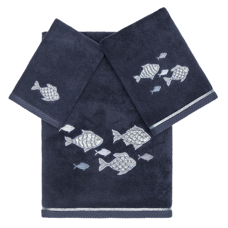 Authentic Hotel and Spa Turkish Cotton Figi 3PC Embellished Towel Set - Marine
