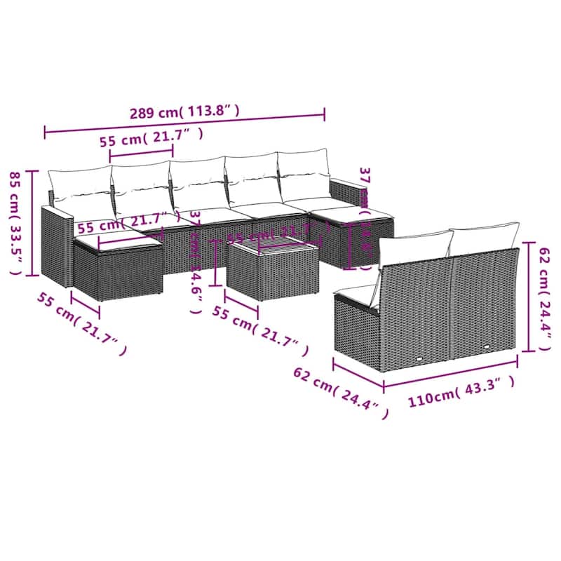 vidaXL Patio Sofa Set with Cushions Outdoor Conversation Furniture Poly Rattan