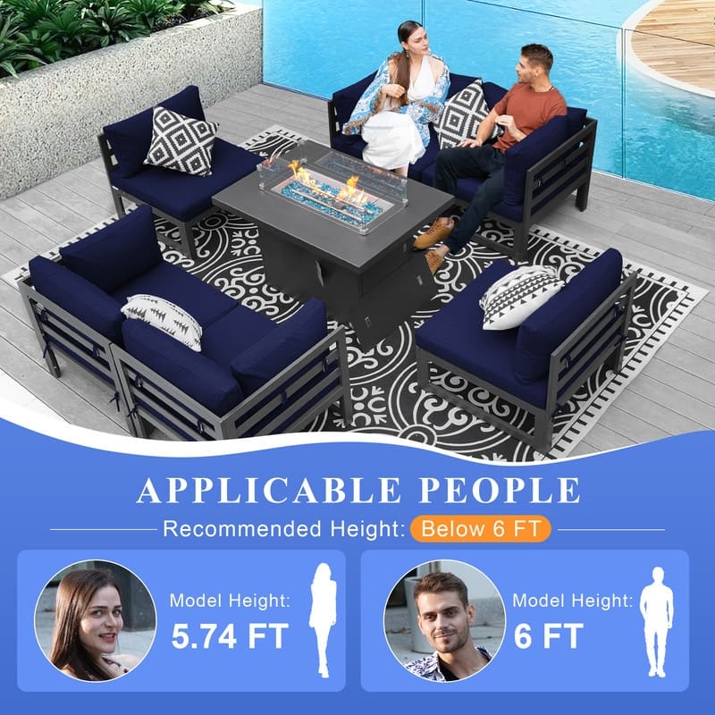 FINCATI 7 Pcs Patio Furniture Set Outdoor Sectional Sofa Set with Firepit Table - 7 Pieces