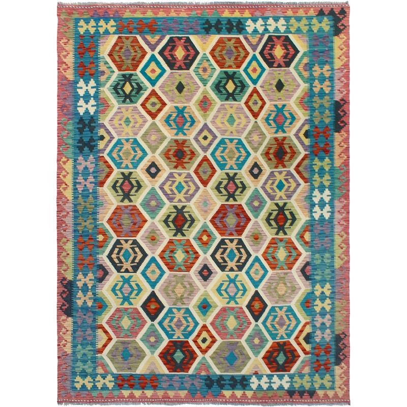 Flatweave Lolita Red/Blue Rug - 5'10" x 8'1"