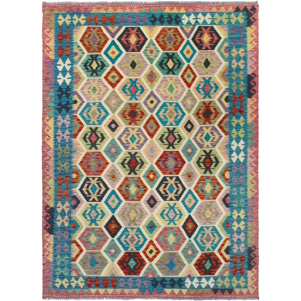 Flatweave Lolita Red/Blue Rug - 5'10" x 8'1"