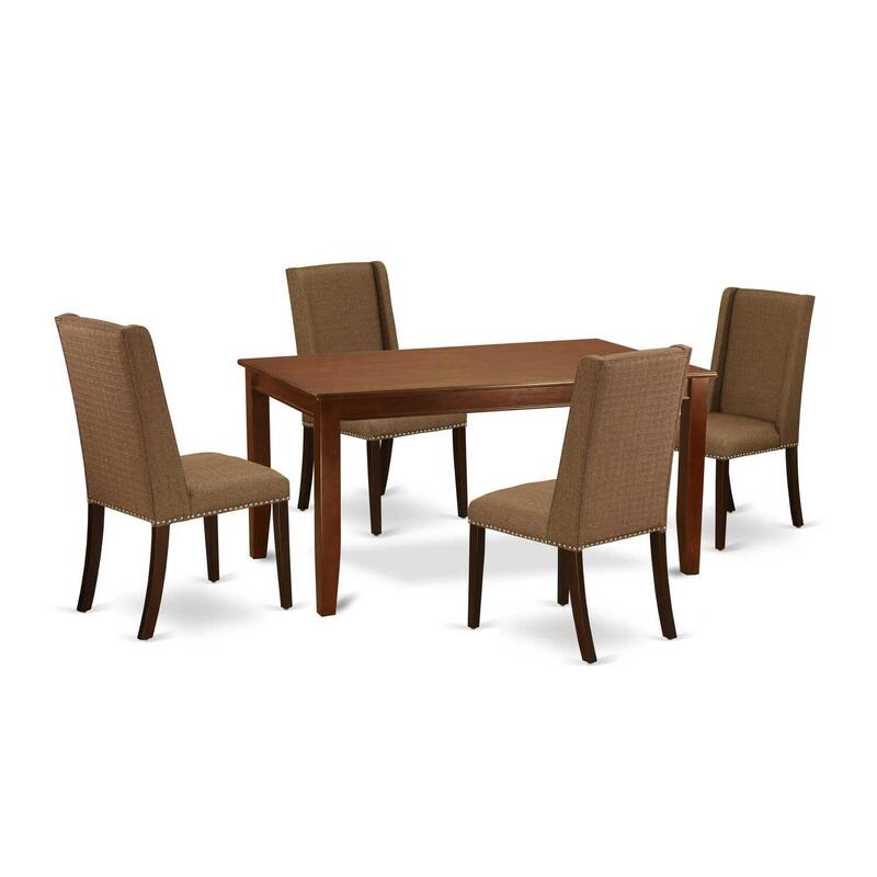 HomeStock 5-Pc Mahogany Finish Solid Wood Top - Dining Room Set with High Back - Seats 4