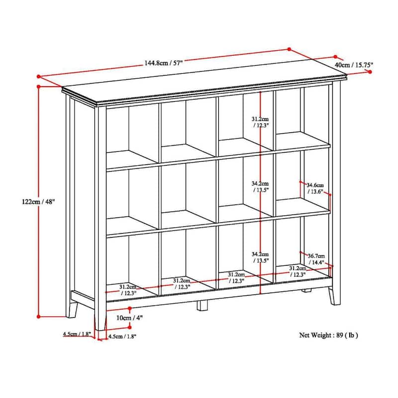 WYNDENHALL Stratford SOLID WOOD 48x57 inch Transitional 12 Cube Storage - 57"w x 15.75"d x 48"h