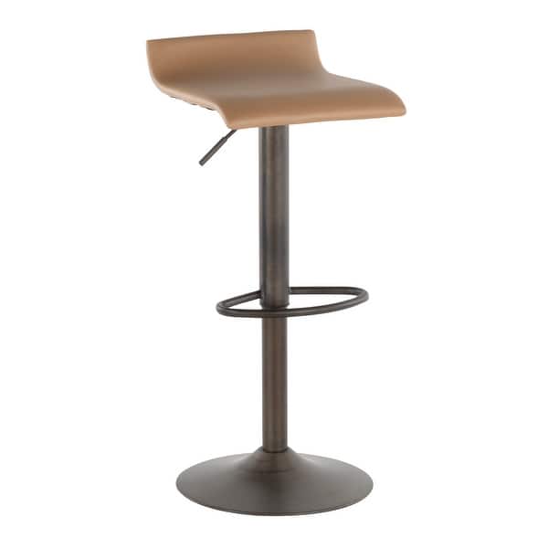 slide 17 of 17, Carbon Loft Hess Industrial Barstool in Antique Metal and Faux Leather (Set of 2) Camel