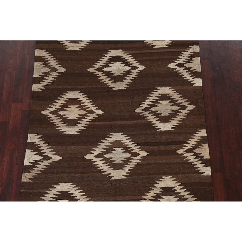 Natural Dye Tribal Geometric Kilim Oriental Area Rug Wool Flat-weave - 4'8" x 6'8"