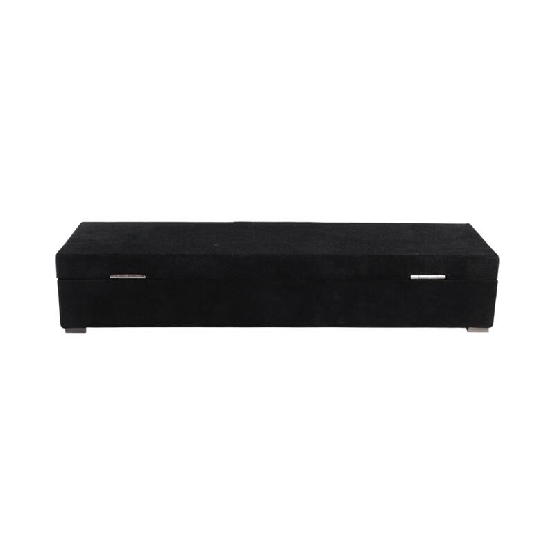 Decorative Box with Lid and Jeweled Metal Clasp - 18", Black - 18.0"