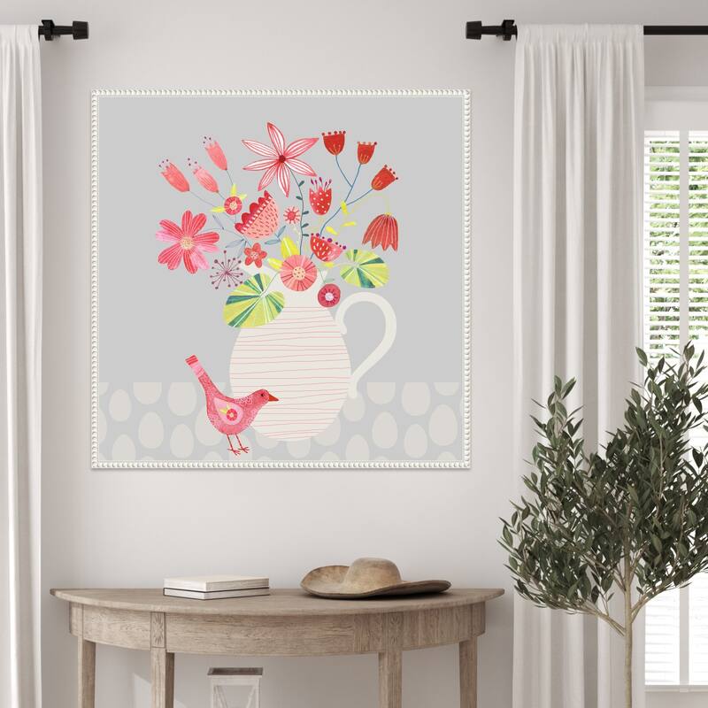 Bird With Jug of Flowers by Nic Squirrell Framed Canvas Wall Art Print