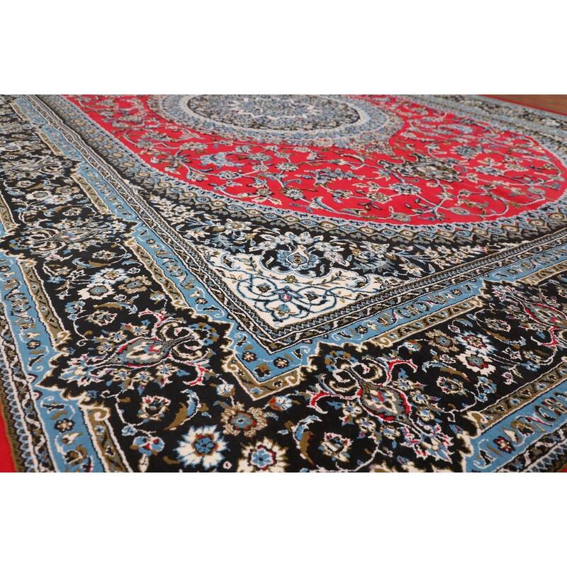 Traditional Floral Red Kashan Turkish Rug Machine-Made Carpet - 9'6" x 12'11"