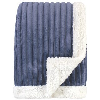 Hudson Baby Infant Boy Corduroy Blanket with Faux Shearling Backing and Trim, Blue, 30x40 inches - Blue - 30x40 inches