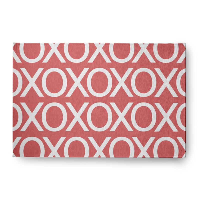 Hugs and Kisses Valentines Chenille Indoor/Outdoor Rug - Coral - 4' x 6'