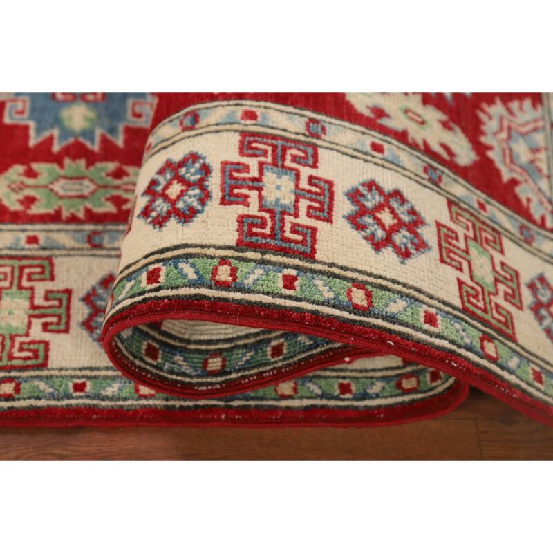 Geometric Kazak Runner Rug Handmade Oriental Wool Carpet - 2'9" x 9'8"