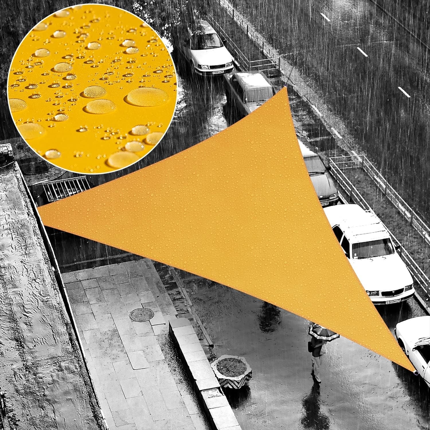 8' x 16' x 17.9' Yellow Waterproof Triangle Shade Sail with 95% UV Block for Outdoor Patio, Carport and Backyard