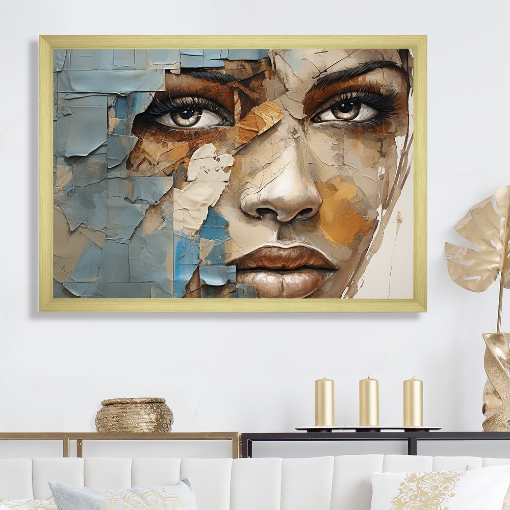 Designart "Paint Collage African Woman I" African American Art Framed Wall Art Prints