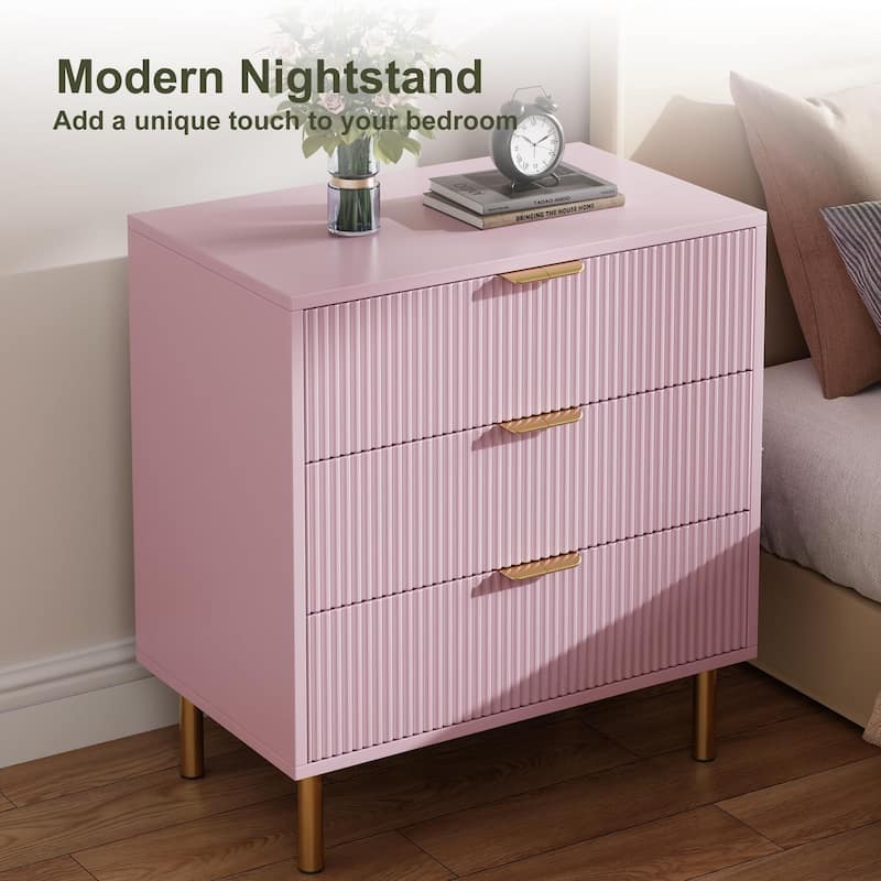 3 Drawer Dresser, Wood Chest of Drawers Organizer Storage with Gold Handle, Small Storage Cabinet