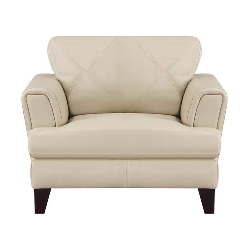 Lisa 38 Inch Accent Chair, Cream Top Grain and Split Leather, Solid Wood