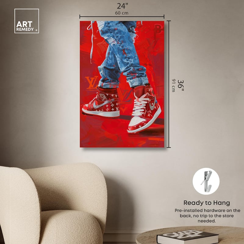 Bold Red Glam Sneakers Canvas by Art Remedy, Gallery Wrapped