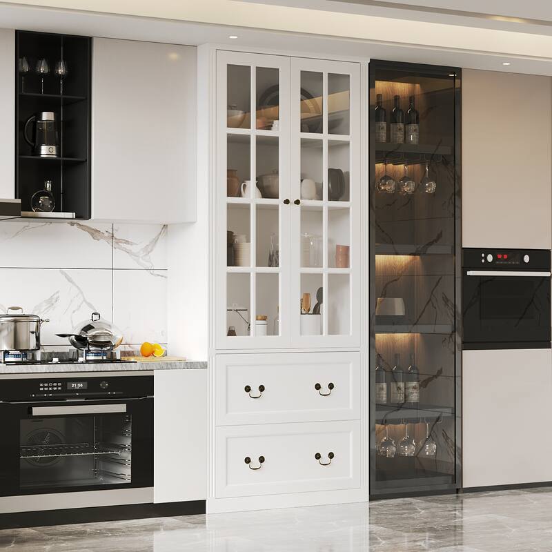 78.7" Combo Buffet Bookcase Storage Cabinet Glass Bookshelf Display