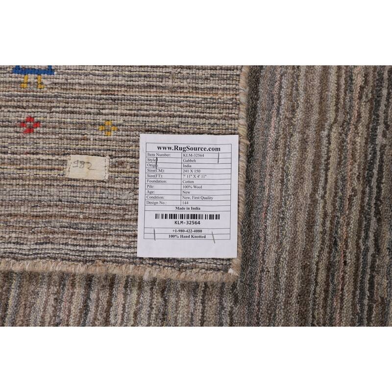 Earth Tone Gabbeh Oriental Area Rug Handmade Wool Carpet - 4'11" X 7'11"