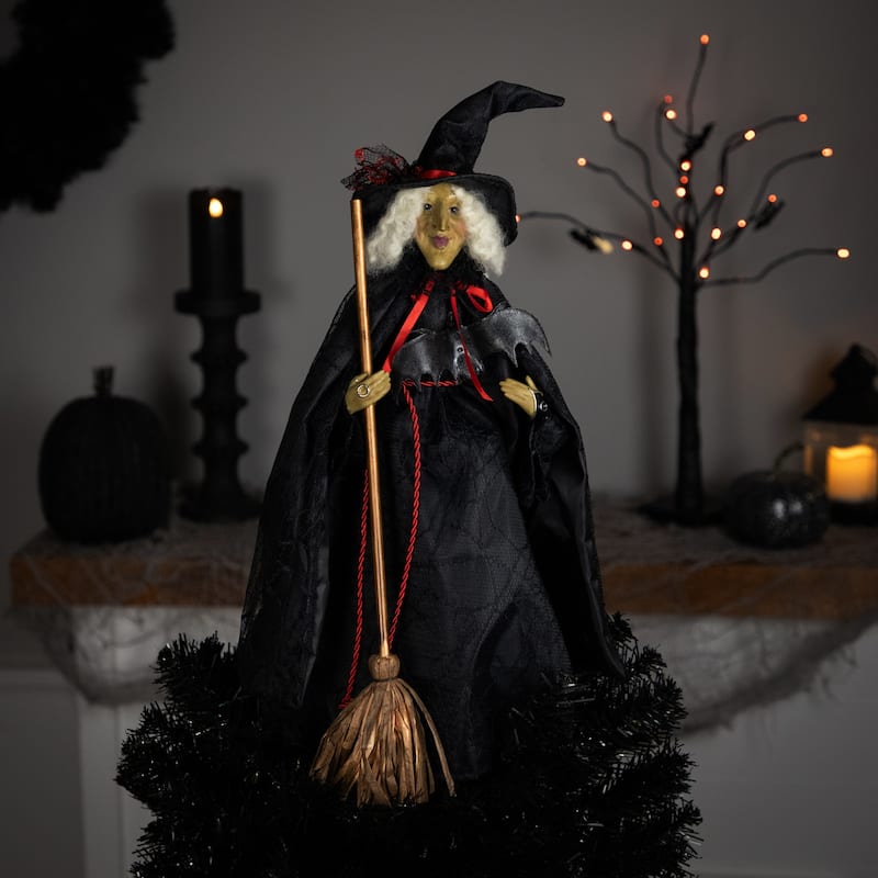 Dark Witch with Bat and Broom Halloween Figure - 18" - Black