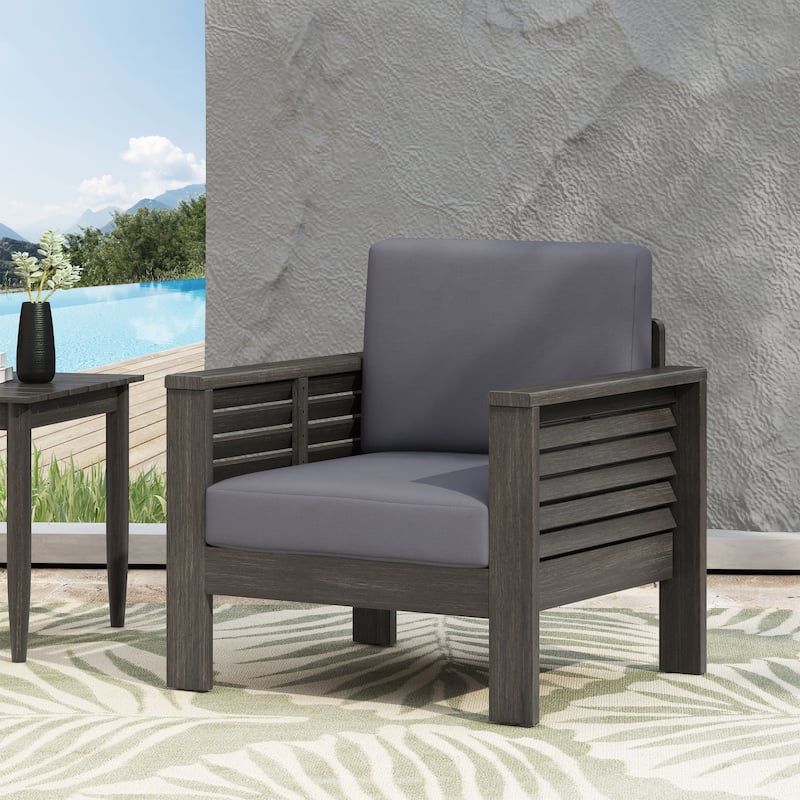 Roomfitters Outdoor Acacia Wood Club Chair with Cushions, Teak Frame and Weather-Resistant Beige Cushions, Ideal for Patio