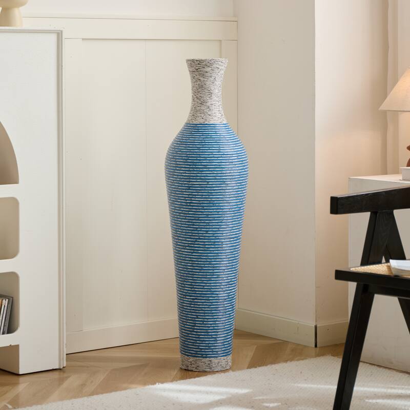 39-Inch Tall Standing Designer Floor Vase- Durable Artificial Rattan - Elegant Two-Ideal Decor Accent