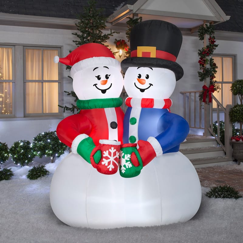 Gemmy Animated Christmas Inflatable Snow Couple Cocoa Cheers Scene, 8 ft Tall