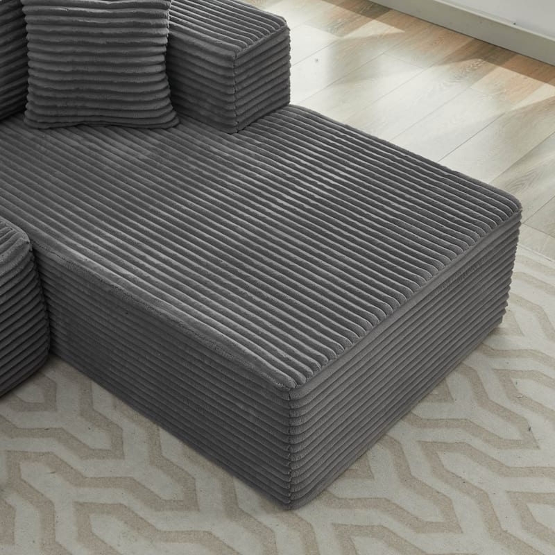 106" Corduroy Upholstery L-Shaped Cloud Modular Sectional Sofa with Chaise and Pillows, All-Foam Compression Design