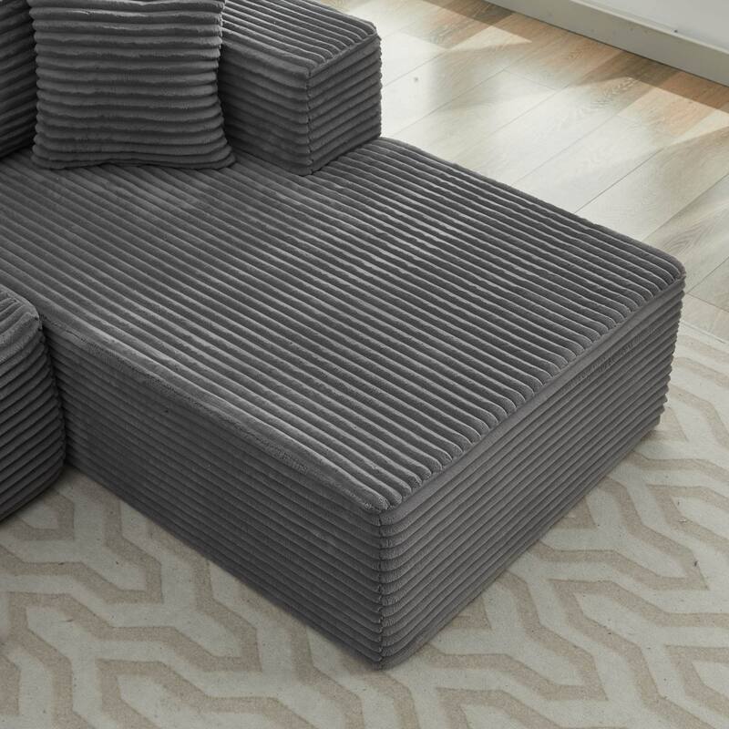 Modular Sectional Sofa with L-Shape Chaise, Oversized Corduroy Upholstered Cloud Sofa, Deep Seat Sofa with 2 Throw Pillows