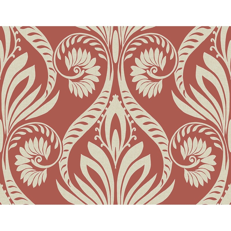 Seabrook Designs Bonaire Damask Unpasted Wallpaper - 27 in. W x 27 ft. L - Orange and Off-white