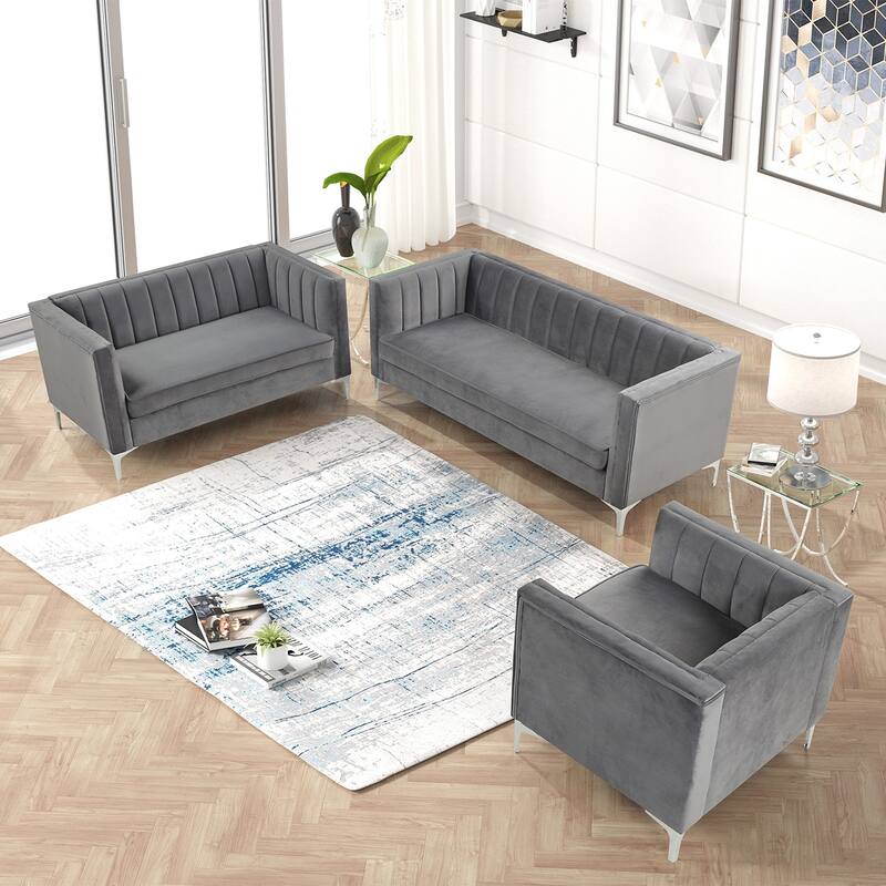 Morden Fort Living Room Furniture Sets Couches for Living Room, Chair, Couch and Sofa 3 Pieces, Fabric, Dutch Velvet