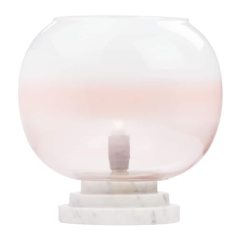 Casey River of Goods White Marble and Blown Glass Globe Shade 13-Inch Accent Lamp - 9.75" x 9.75" x 13" - 9.75" x 9.75" x 13" - Pink/White