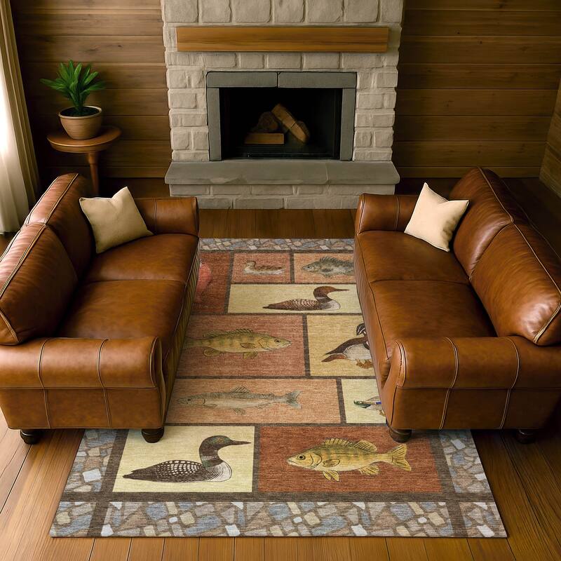 Machine Washable Indoor/ Outdoor Cabin Lodge Chantille Rug