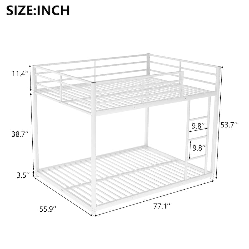 Modern Full Over Full Metal Bunk Bed, Low Design with Safety Guardrails and Easy Access Ladder