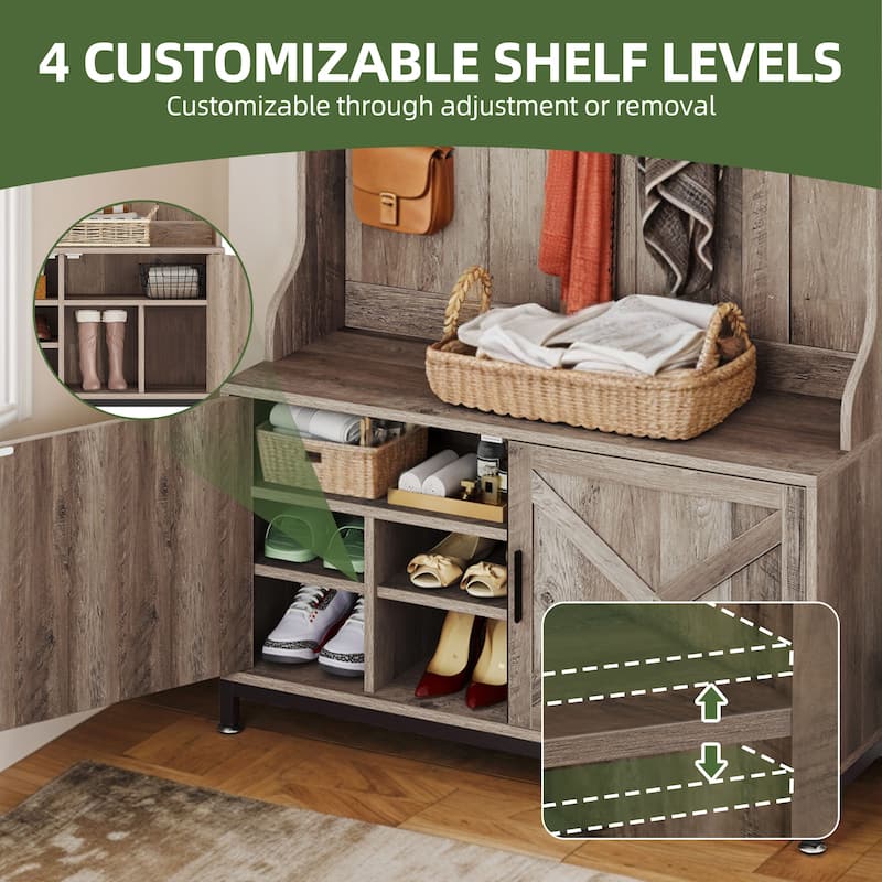 Moasis Farmhouse 39"W Hall Tree with Shoe Storage Seating Bench