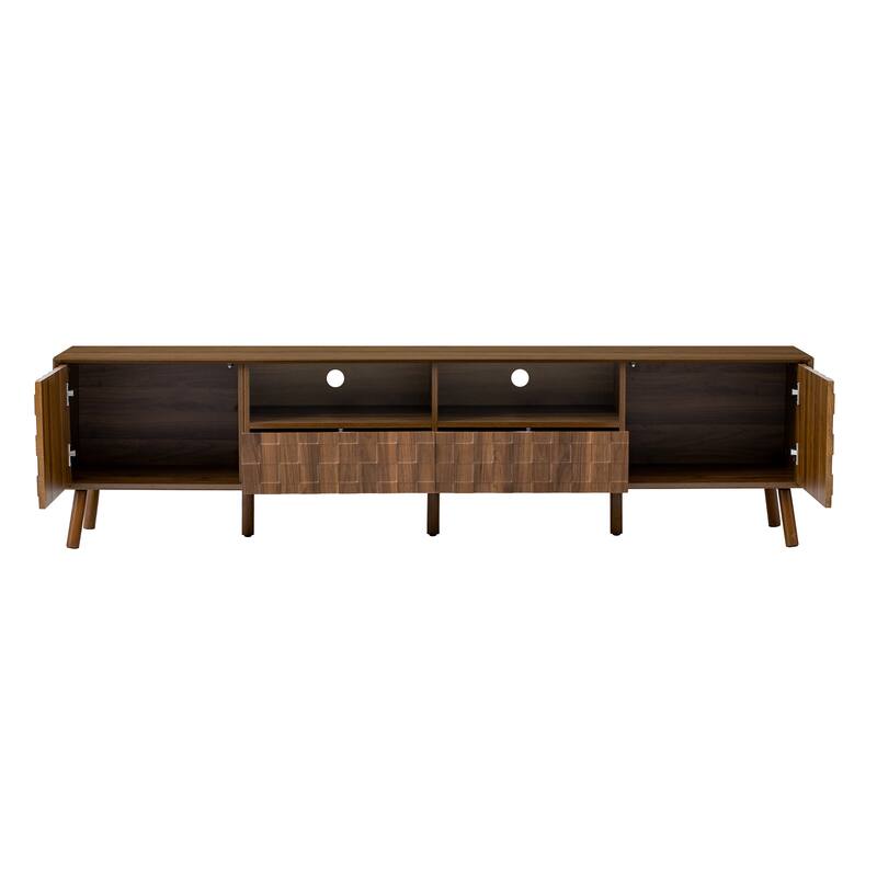 Roomfitters 78 Inch Modern TV Stand for TVs up to 85 Inch, Media Console with Storage Drawers & Solid Wood Legs, Walnut